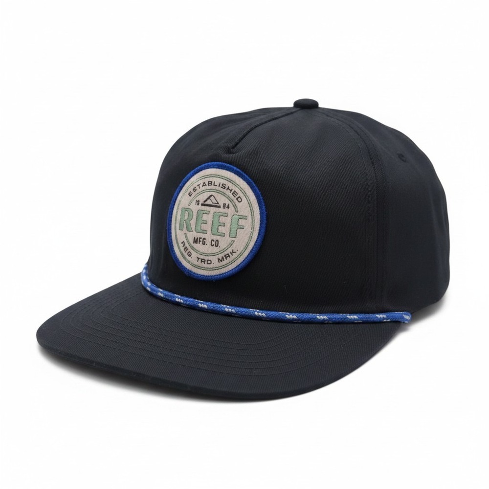 Reef Newbury Flat Bill W/Cord Hat Black Snapback Surf Cap OSFM NEW